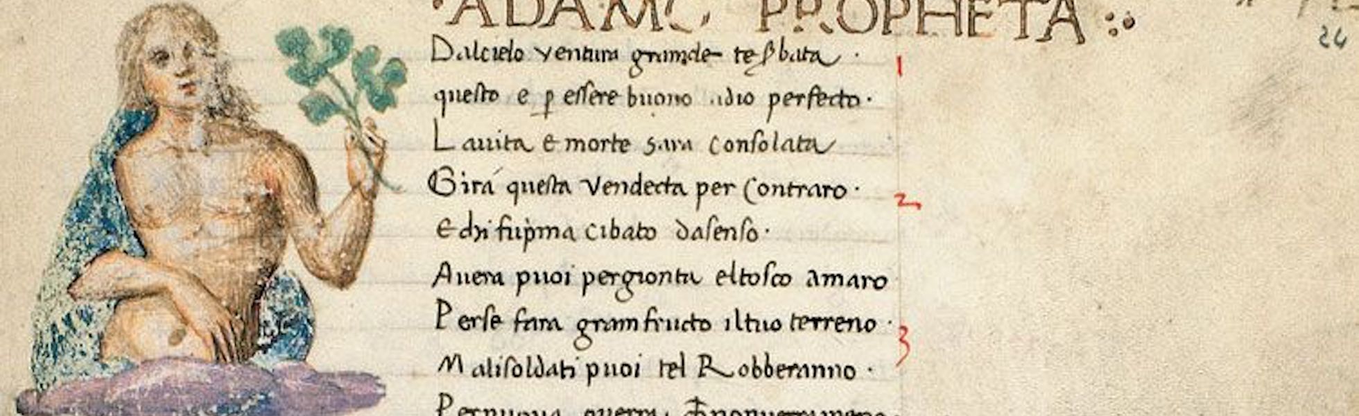 Dettaglio della pagina del Libro delle Sorti raffigurante Adamo Propheta